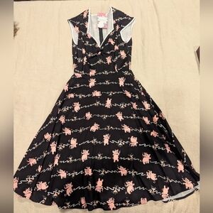 Pinup Couture Black Dress with Pink Bear Pattern